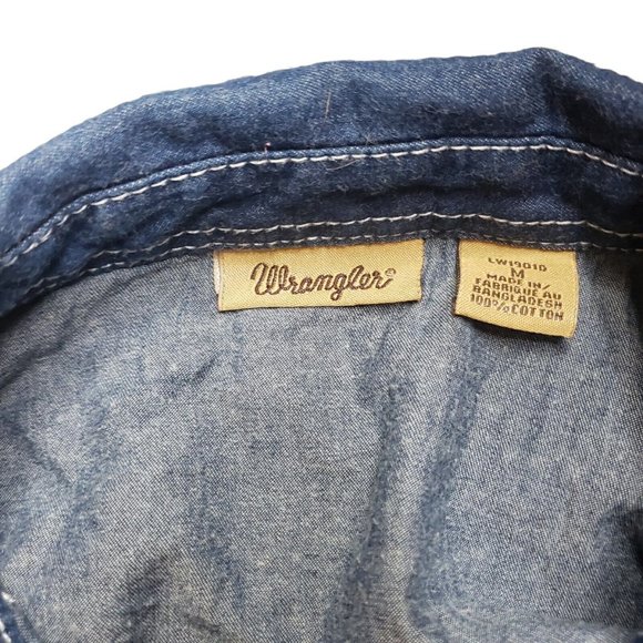 Wrangler M Long Sleeve Shirt Pearl Snap Button Up Denim & Aztec Yoke Shacket - Picture 11 of 11